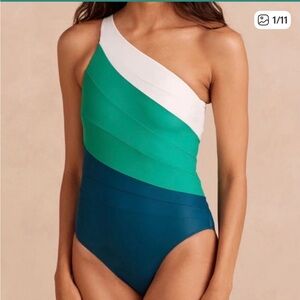 Summersalt The Sidestroke Seaweed Sea Glass Green One Shoulder Swimsuit SIZE 18